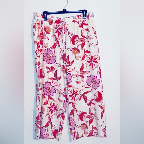 Laundry by Shelli Segal Los Angeles Colorful Floral Palazzo Linen Pants Large - Picture 1 of 3